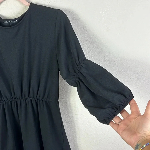 Zara Black Mini Dress 3/4 slight Puff Sleeves in black size Small - Picture 6 of 9